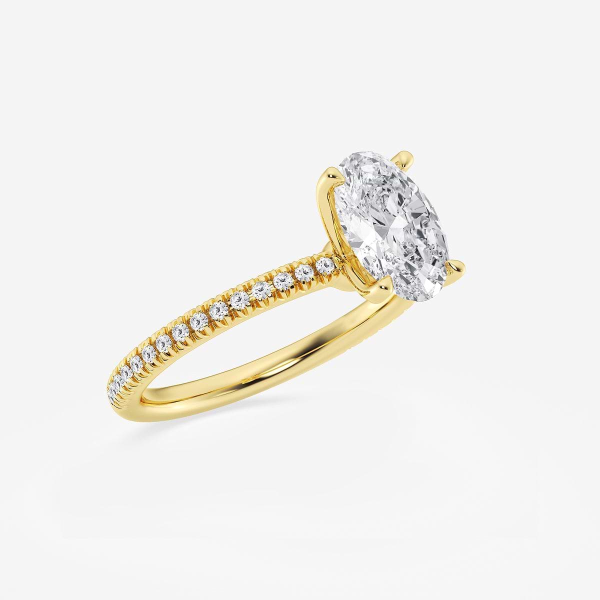 2 1/6 ctw Oval Lab Grown Diamond Scalloped classic Pave Solitaire Engagement Ring with Side Stones 14K Yellow Gold, E, VS1