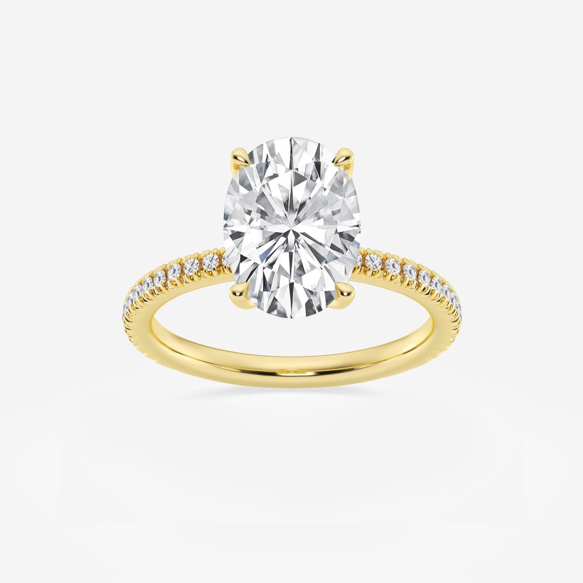 3 1/5 ctw Oval Lab Grown Diamond Scalloped classic Pave Solitaire Engagement Ring with Side Stones