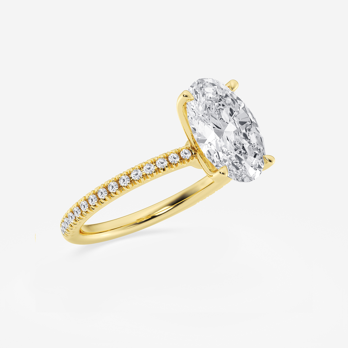Additional Image 1 for  3 1/5 ctw Oval Lab Grown Diamond Scalloped classic Pave Solitaire Engagement Ring with Side Stones