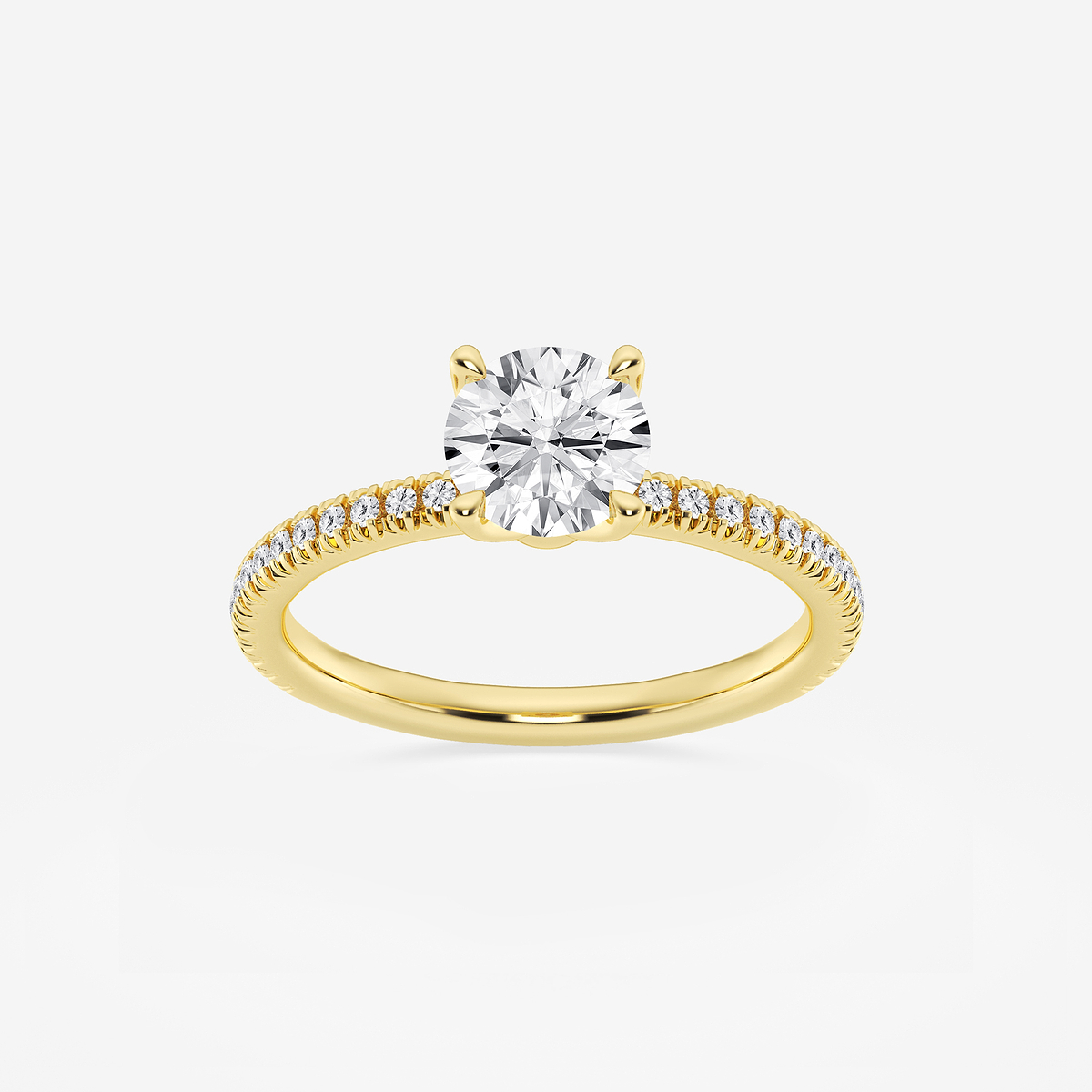 1 1/6 ctw Round Lab Grown Diamond Scalloped classic Pave Solitaire Engagement Ring with Side Stones