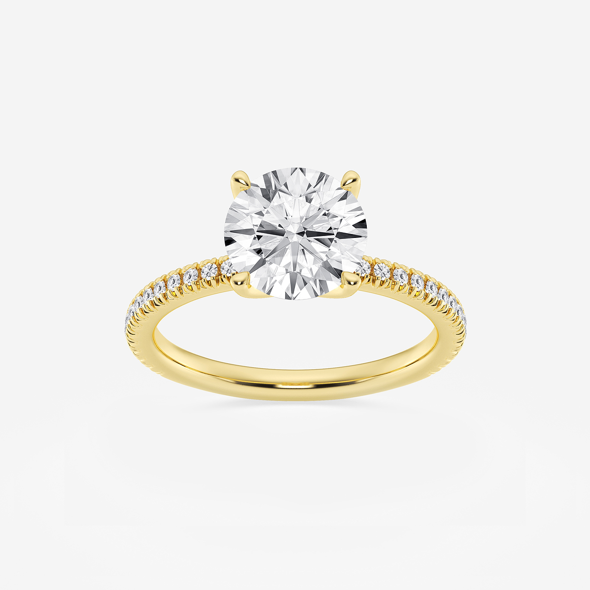 2 1/6 ctw Round Lab Grown Diamond Scalloped classic Pave Solitaire Engagement Ring with Side Stones