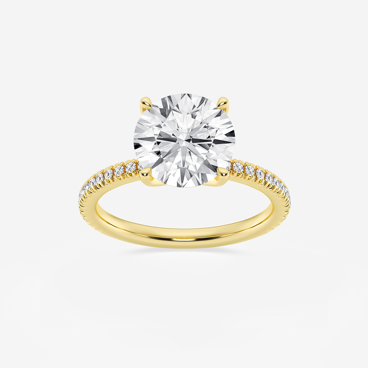 3 1/5 ctw Round Lab Grown Diamond Scalloped classic Pave Solitaire Engagement Ring with Side Stones