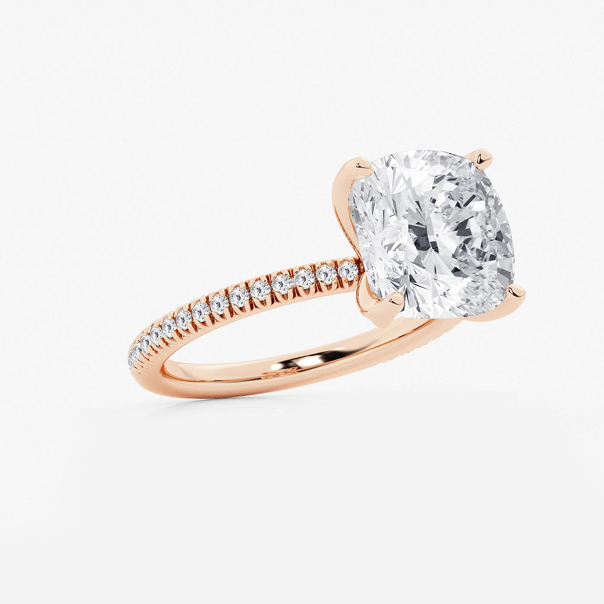 Additional Image 1 for  6 1/5 ctw Cushion Lab Grown Diamond Scalloped classic Pave Solitaire Engagement Ring with Side Stones