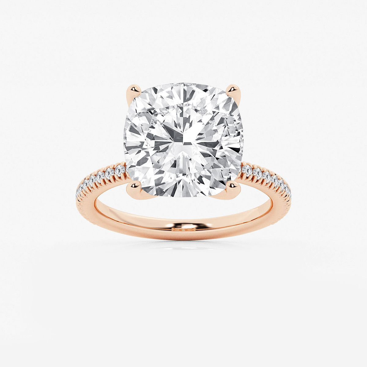 8 1/5 ctw Cushion Lab Grown Diamond Scalloped classic Pave Solitaire Engagement Ring with Side Stones
