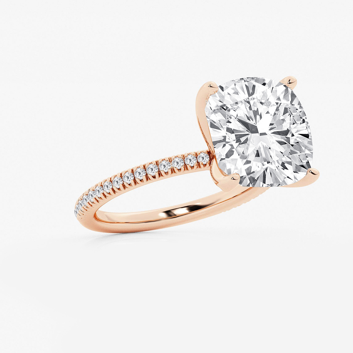 Additional Image 1 for  8 1/5 ctw Cushion Lab Grown Diamond Scalloped classic Pave Solitaire Engagement Ring with Side Stones