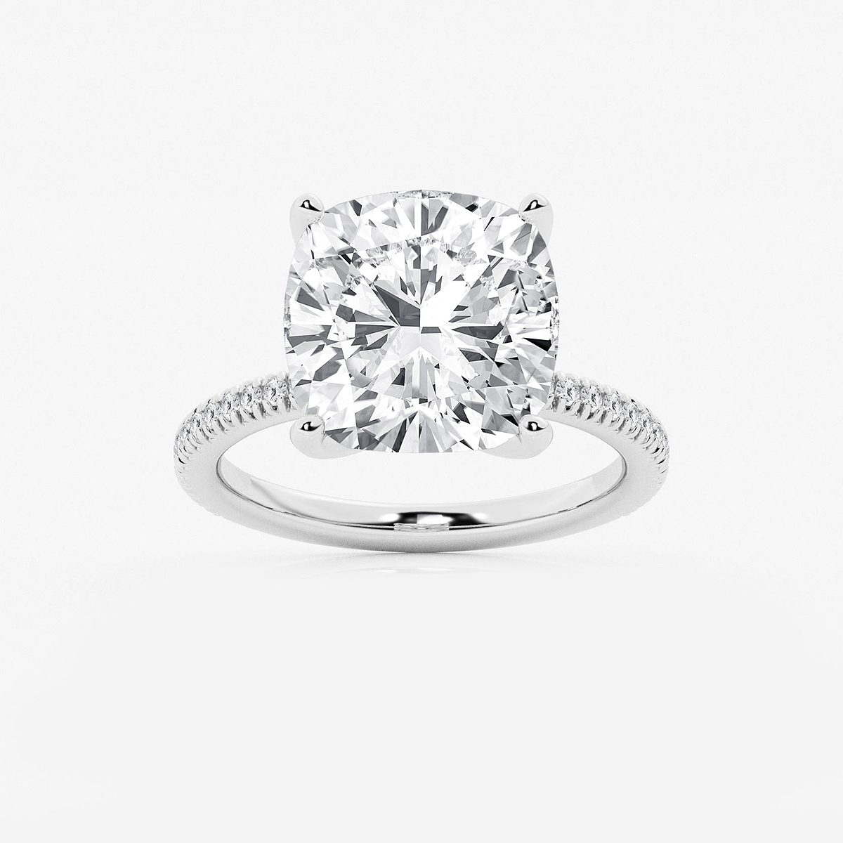 8 1/5 ctw Cushion Lab Grown Diamond Scalloped classic Pave Solitaire Engagement Ring with Side Stones