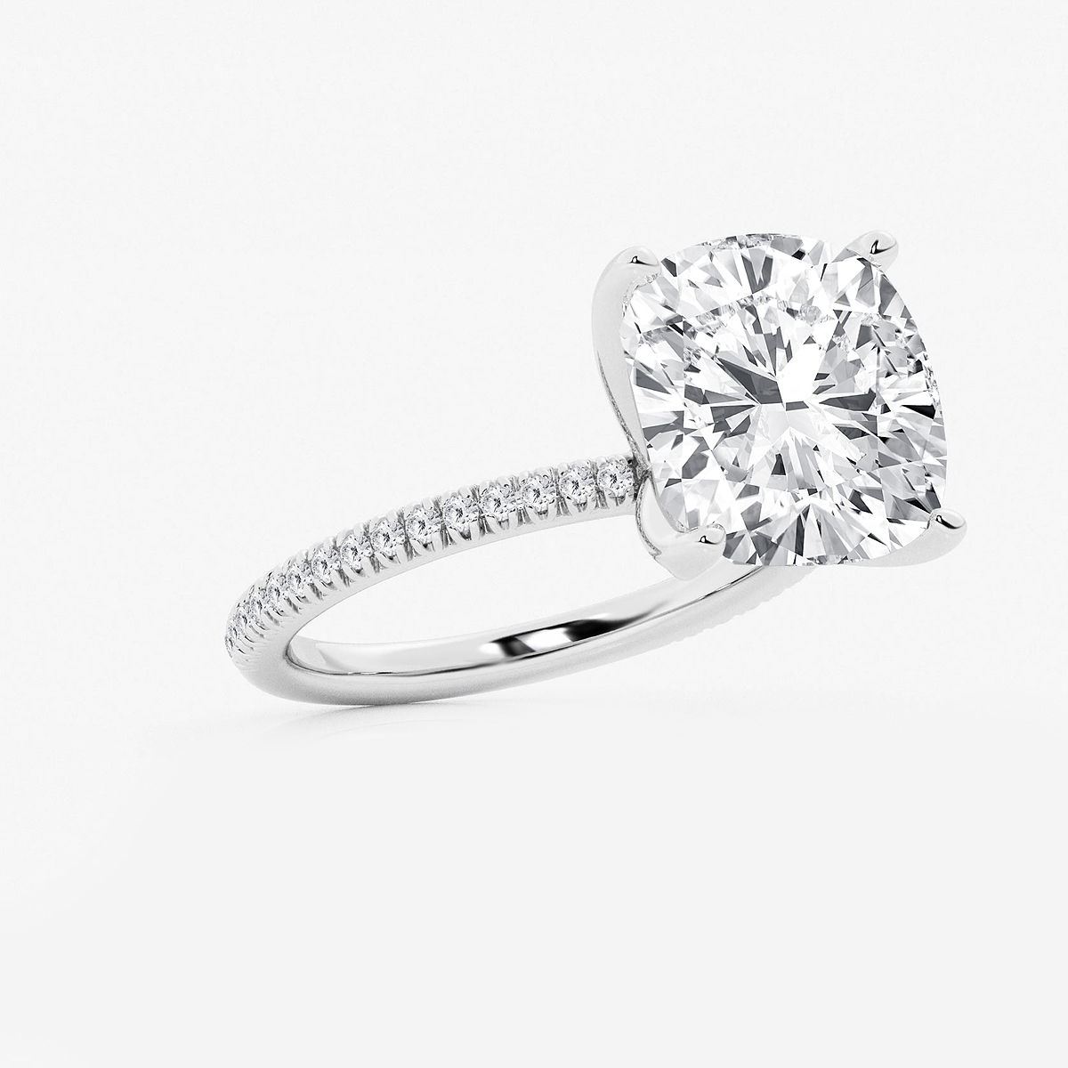Additional Image 1 for  8 1/5 ctw Cushion Lab Grown Diamond Scalloped classic Pave Solitaire Engagement Ring with Side Stones