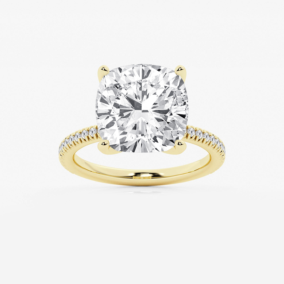 8 1/5 ctw Cushion Lab Grown Diamond Scalloped classic Pave Solitaire Engagement Ring with Side Stones