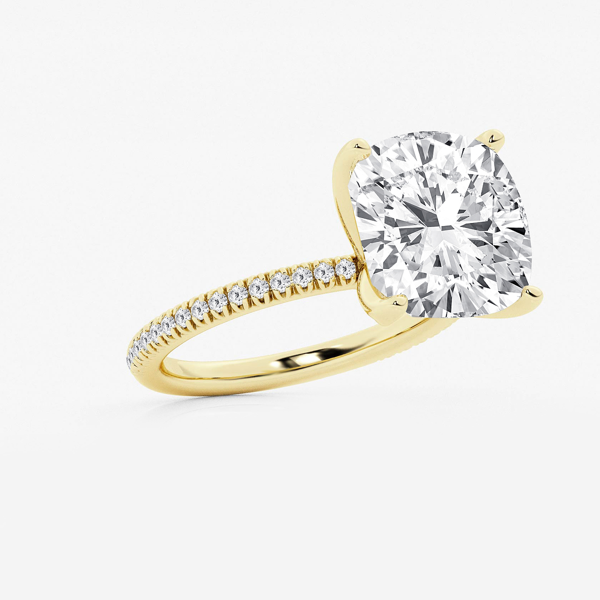Additional Image 1 for  8 1/5 ctw Cushion Lab Grown Diamond Scalloped classic Pave Solitaire Engagement Ring with Side Stones
