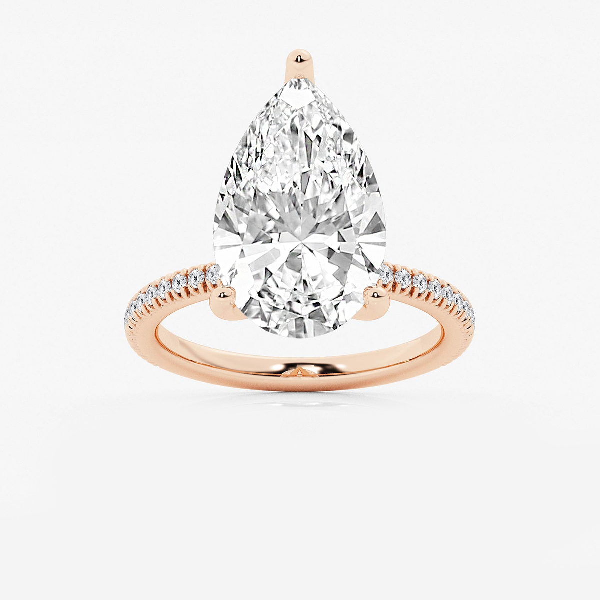 6 1/5 ctw Pear Lab Grown Diamond Scalloped classic Pave Solitaire Engagement Ring with Side Accents