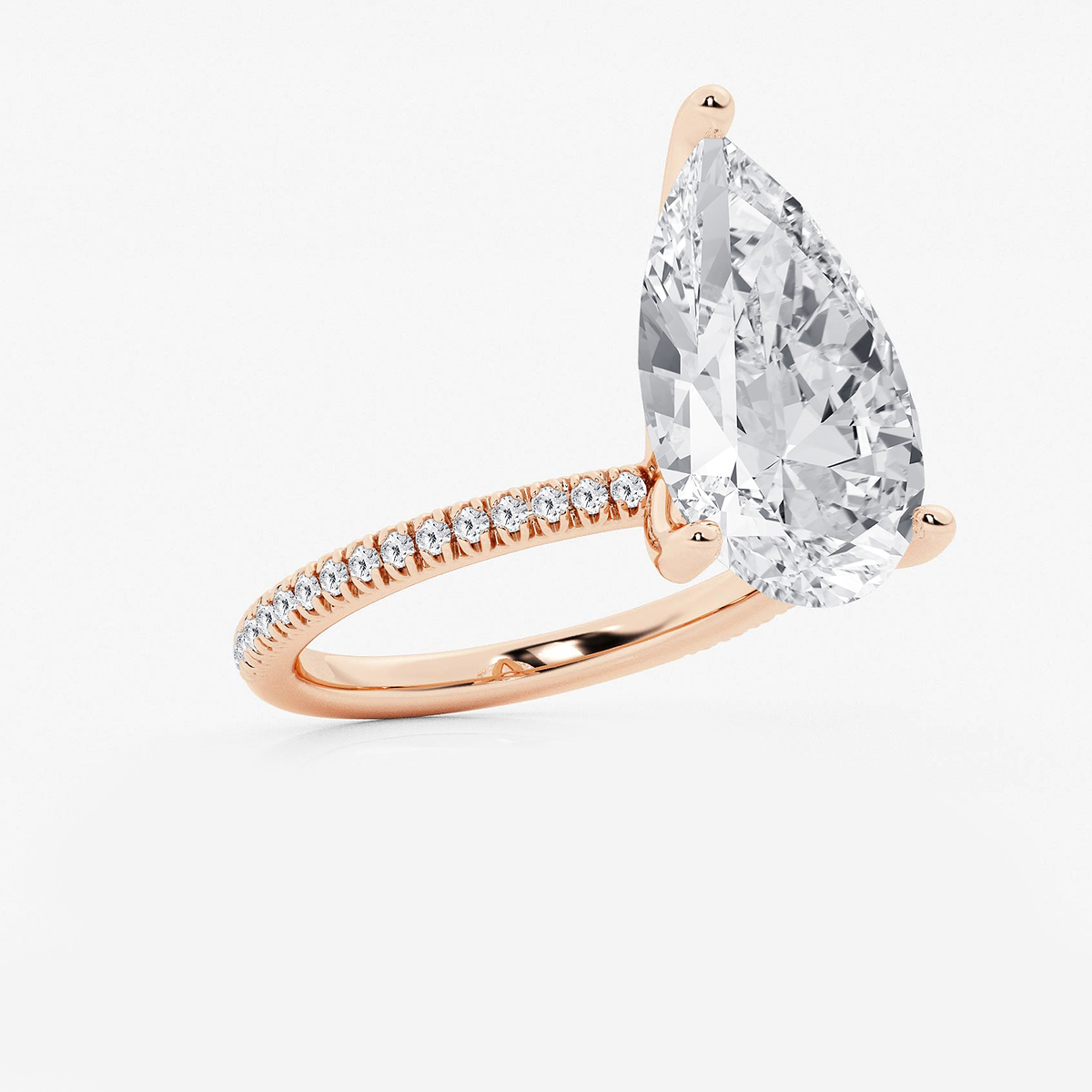 Additional Image 1 for  6 1/5 ctw Pear Lab Grown Diamond Scalloped classic Pave Solitaire Engagement Ring with Side Accents