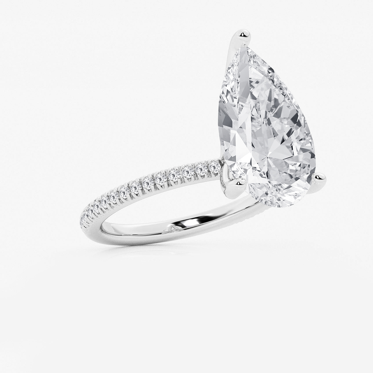 Additional Image 1 for  6 1/5 ctw Pear Lab Grown Diamond Scalloped classic Pave Solitaire Engagement Ring with Side Accents