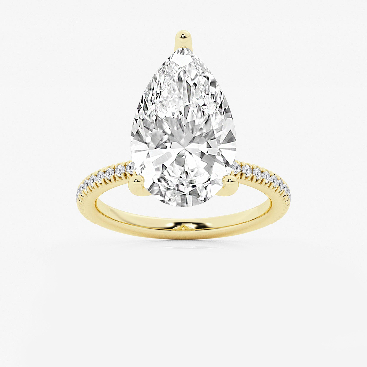 6 1/5 ctw Pear Lab Grown Diamond Scalloped classic Pave Solitaire Engagement Ring with Side Accents