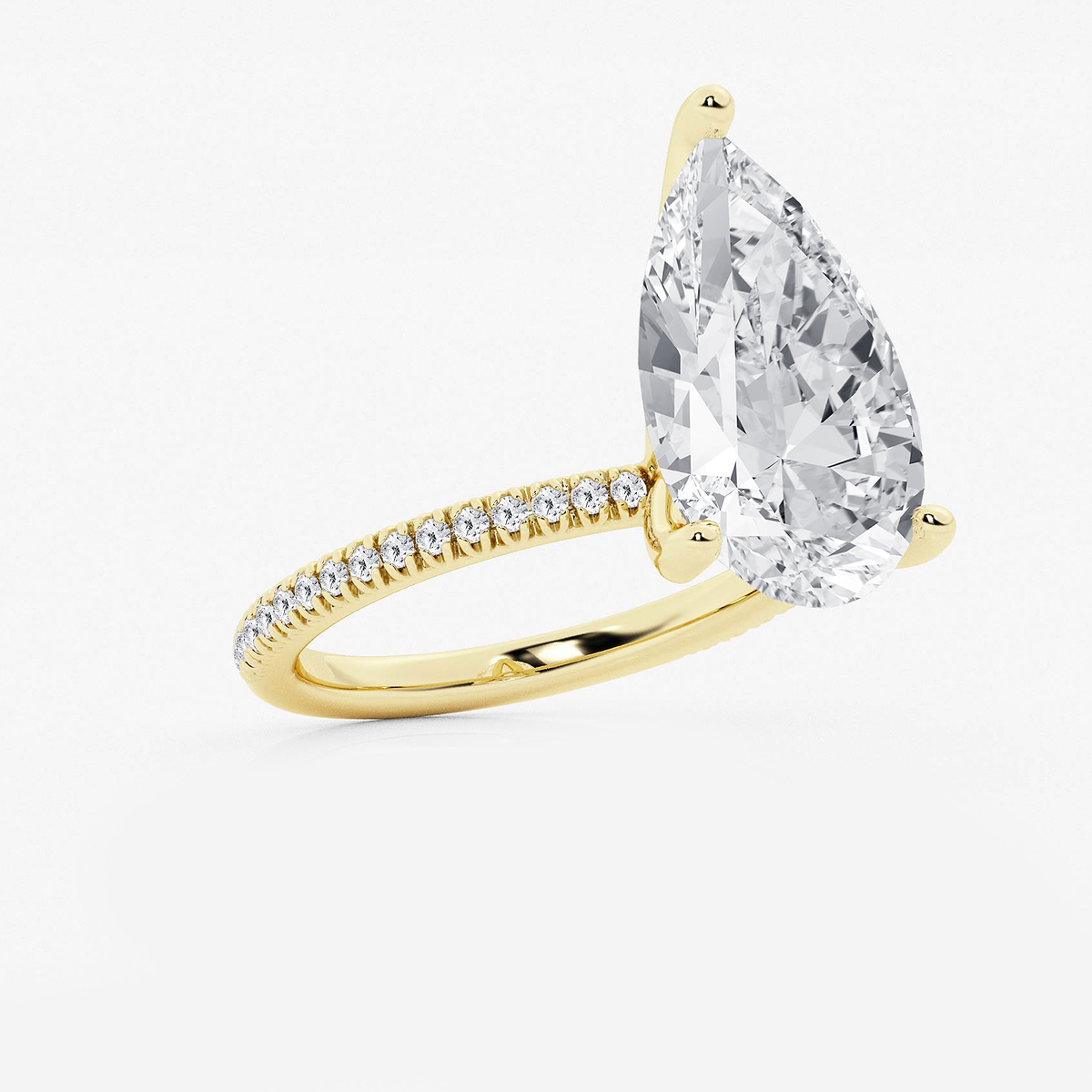 Additional Image 1 for  6 1/5 ctw Pear Lab Grown Diamond Scalloped classic Pave Solitaire Engagement Ring with Side Accents