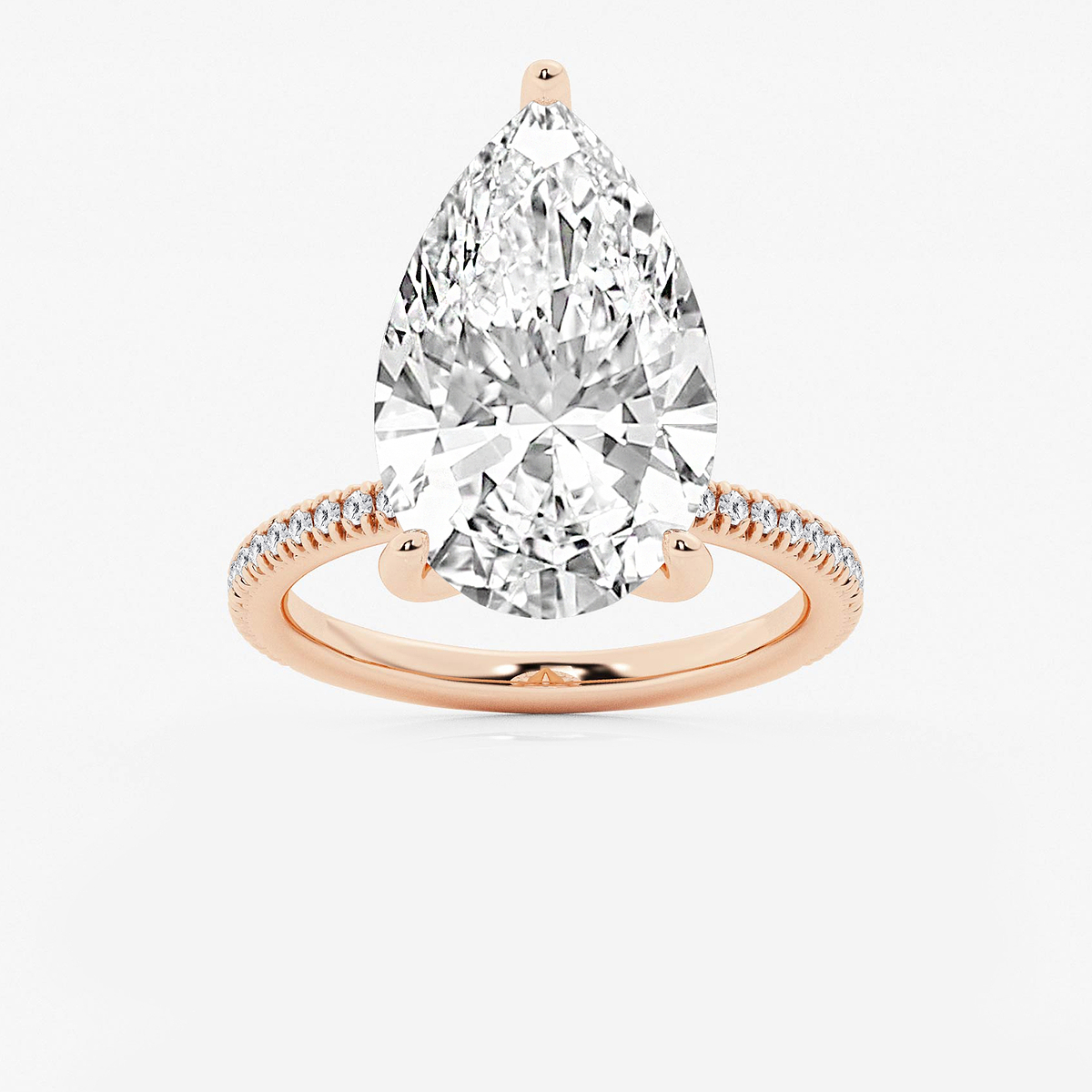 8 1/5 ctw Pear Lab Grown Diamond Scalloped classic Pave Solitaire Engagement Ring with Side Accents