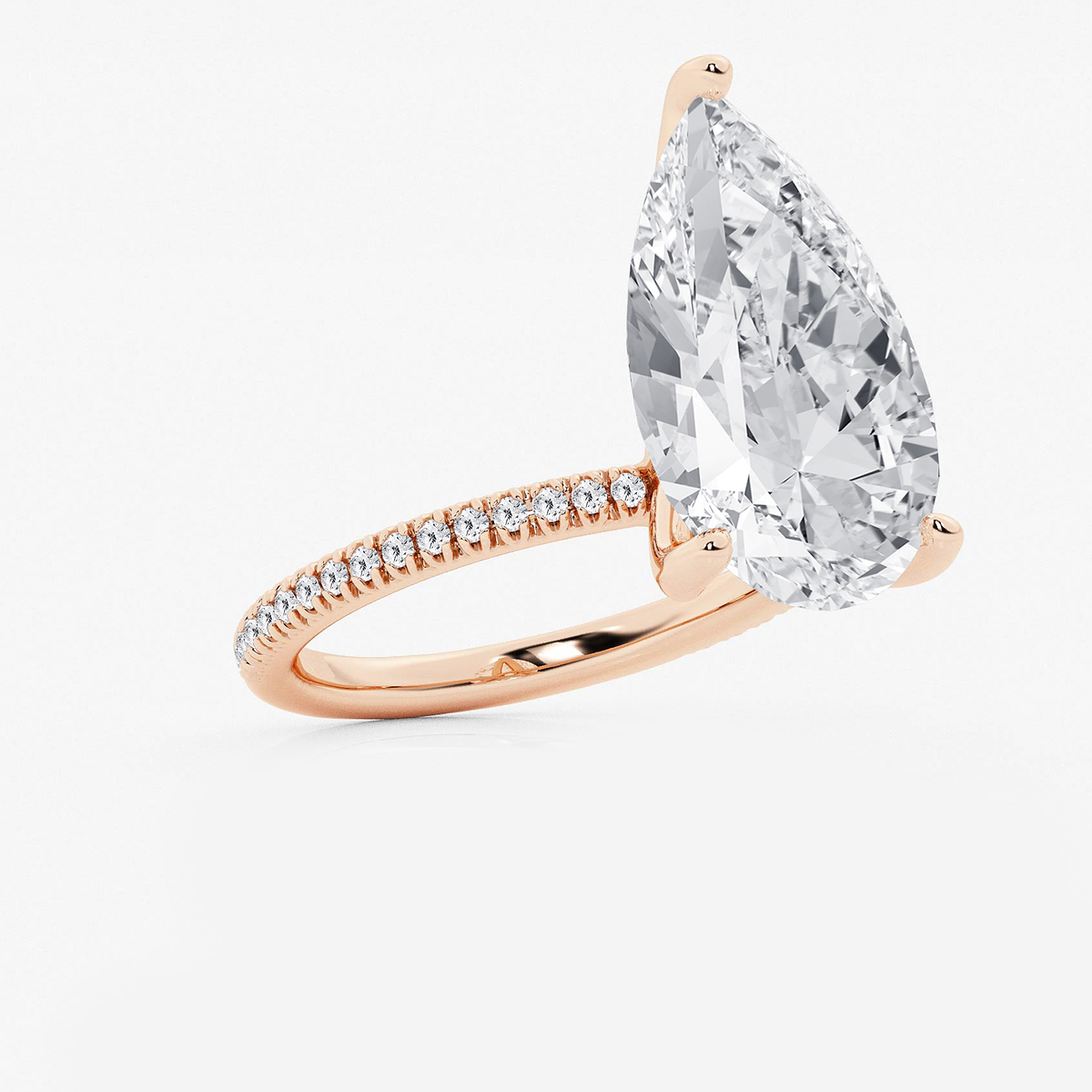 Additional Image 1 for  8 1/5 ctw Pear Lab Grown Diamond Scalloped classic Pave Solitaire Engagement Ring with Side Accents