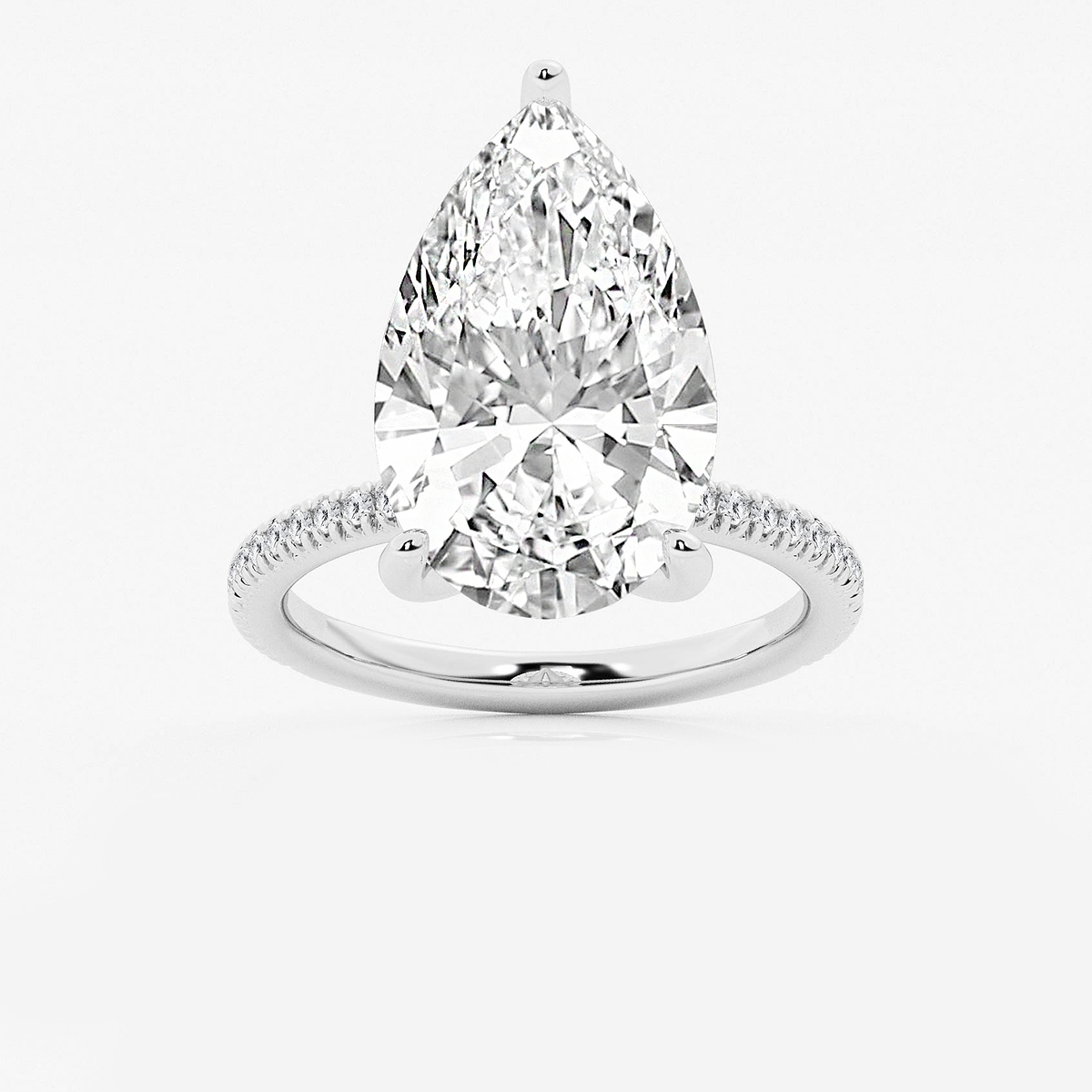 8 1/5 ctw Pear Lab Grown Diamond Scalloped classic Pave Solitaire Engagement Ring with Side Accents