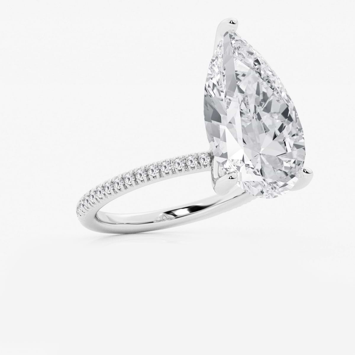 Additional Image 1 for  8 1/5 ctw Pear Lab Grown Diamond Scalloped classic Pave Solitaire Engagement Ring with Side Accents