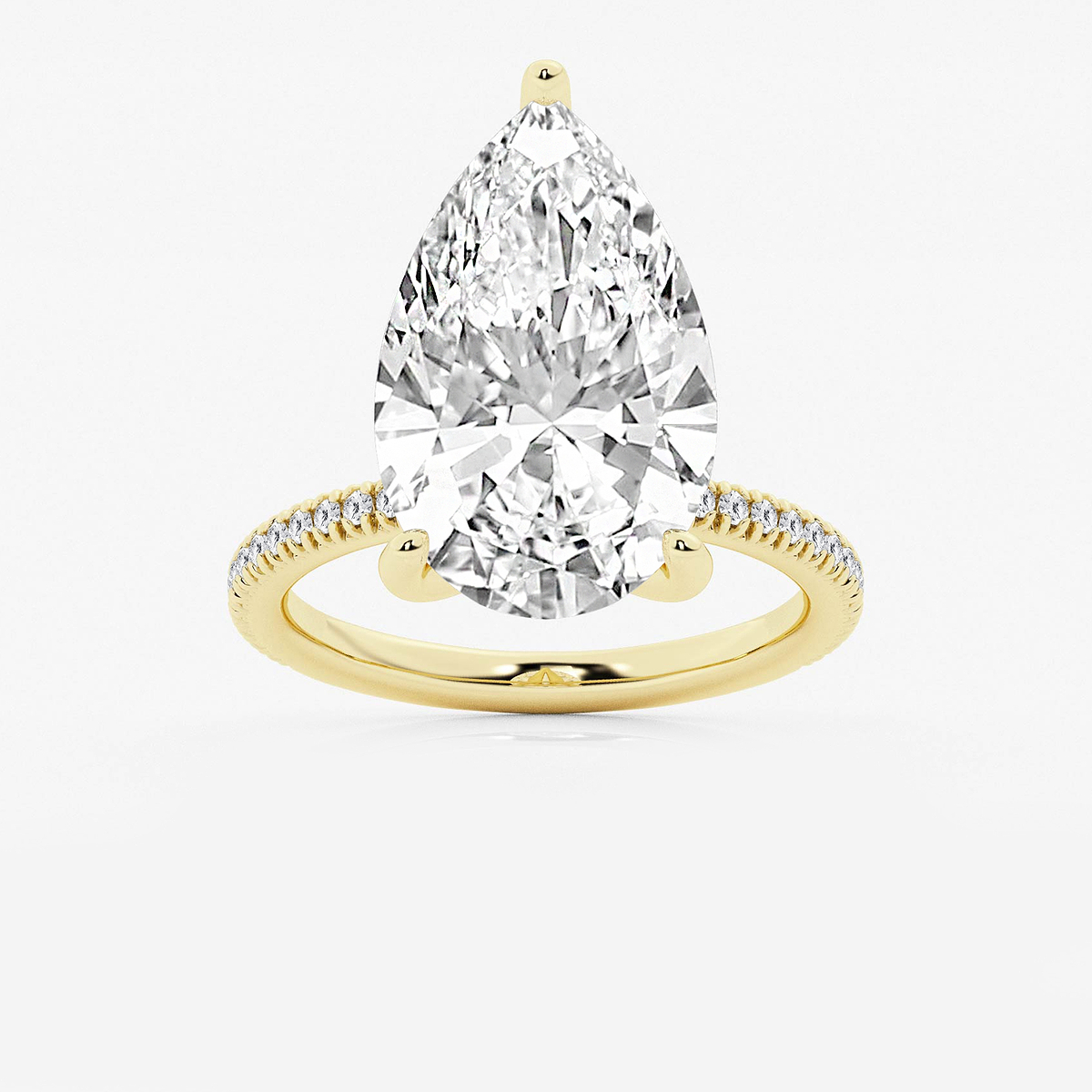 8 1/5 ctw Pear Lab Grown Diamond Scalloped classic Pave Solitaire Engagement Ring with Side Accents