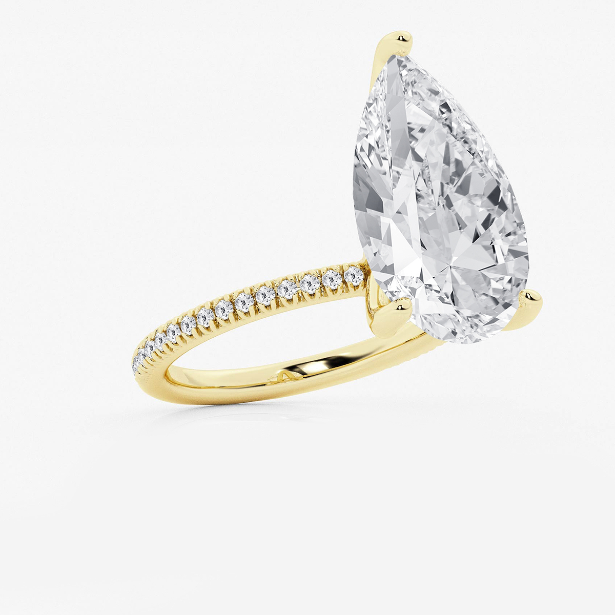 Additional Image 1 for  8 1/5 ctw Pear Lab Grown Diamond Scalloped classic Pave Solitaire Engagement Ring with Side Accents
