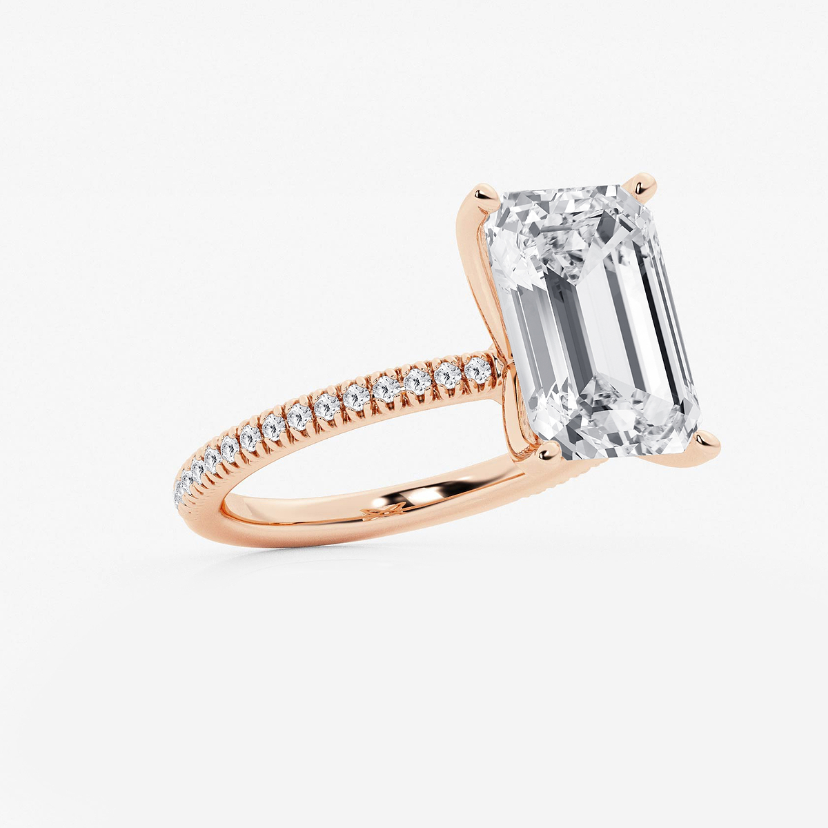 Additional Image 1 for  6 1/5 ctw Emerald Lab Grown Diamond Scalloped classic Pave Solitaire Engagement Ring with Side Stones