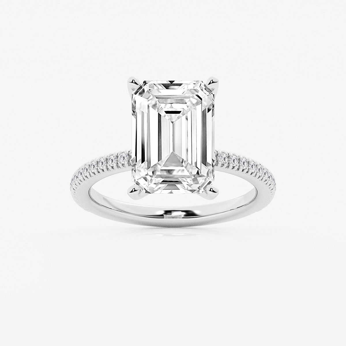 6 1/5 ctw Emerald Lab Grown Diamond Scalloped classic Pave Solitaire Engagement Ring with Side Stones