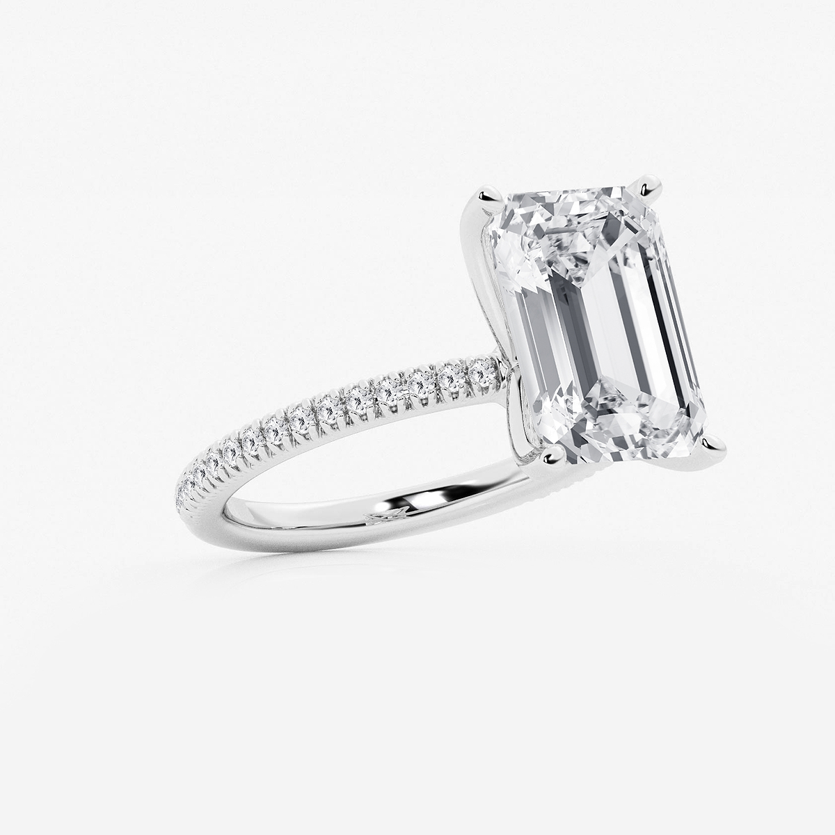 Additional Image 1 for  6 1/5 ctw Emerald Lab Grown Diamond Scalloped classic Pave Solitaire Engagement Ring with Side Stones