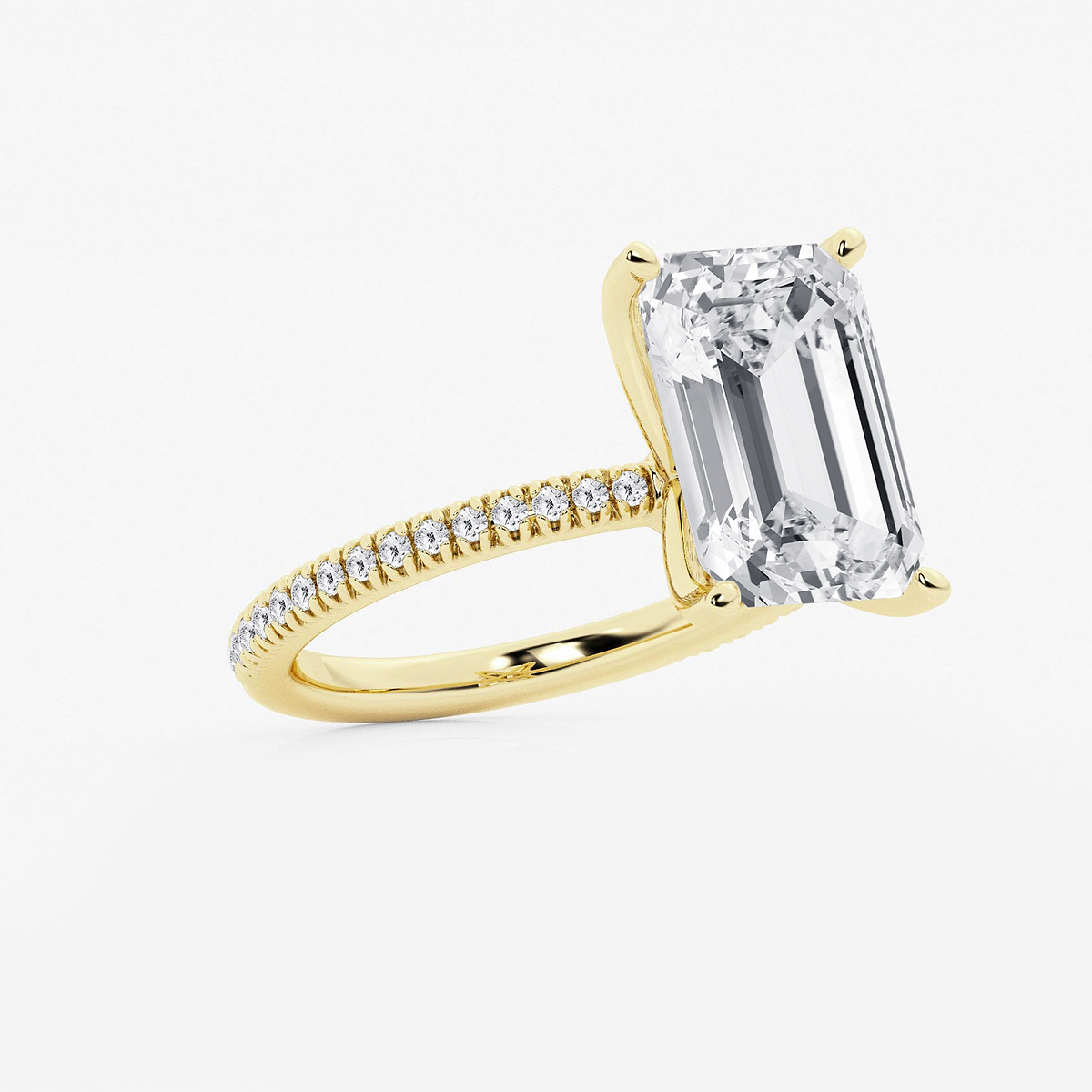 Additional Image 1 for  6 1/5 ctw Emerald Lab Grown Diamond Scalloped classic Pave Solitaire Engagement Ring with Side Stones