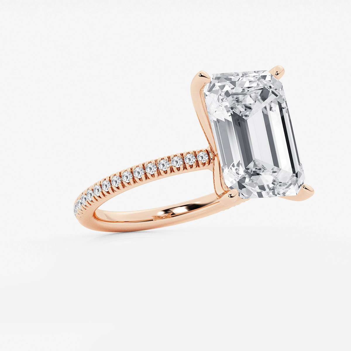 Additional Image 1 for  8 1/5 ctw Emerald Lab Grown Diamond Scalloped classic Pave Solitaire Engagement Ring with Side Stones