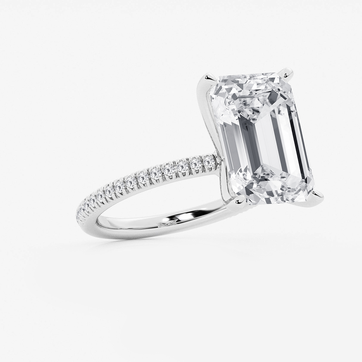 Additional Image 1 for  8 1/5 ctw Emerald Lab Grown Diamond Scalloped classic Pave Solitaire Engagement Ring with Side Stones