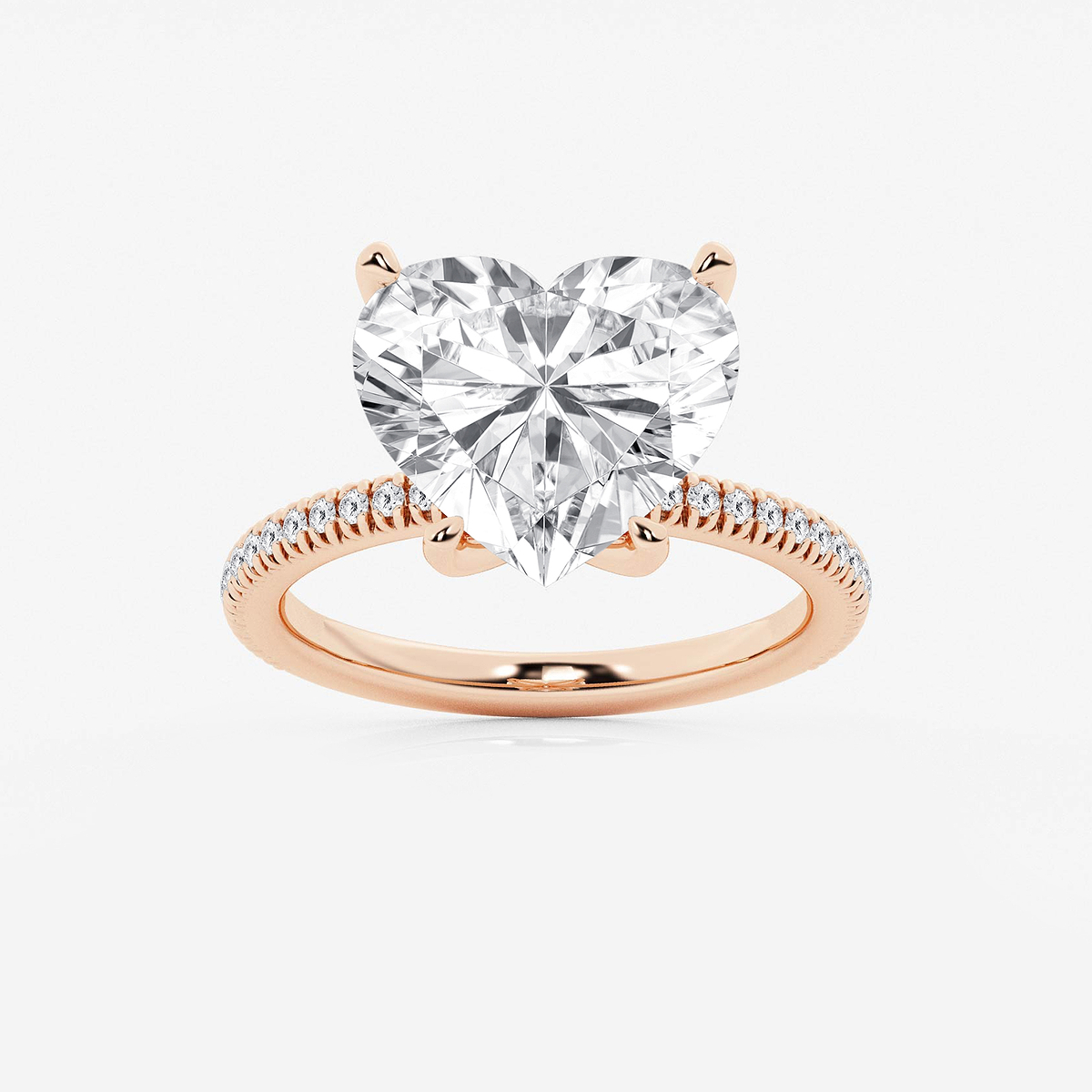 6 1/5 ctw Heart Lab Grown Diamond Scalloped classic Pave Solitaire Engagement Ring with Side Stones