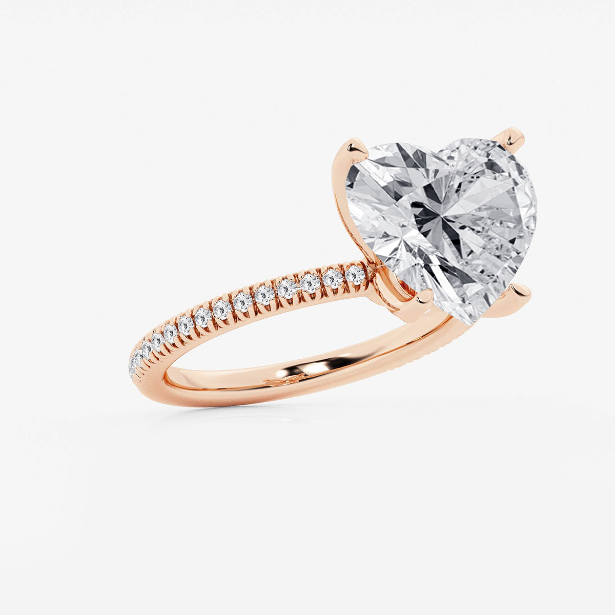 Additional Image 1 for  6 1/5 ctw Heart Lab Grown Diamond Scalloped classic Pave Solitaire Engagement Ring with Side Stones