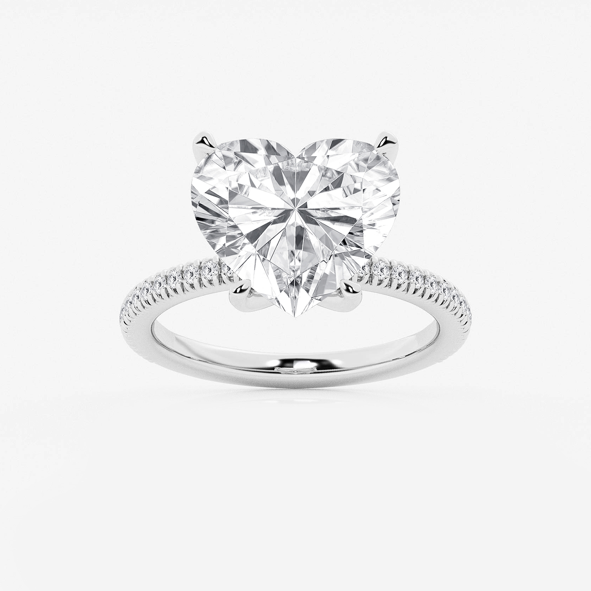 6 1/5 ctw Heart Lab Grown Diamond Scalloped classic Pave Solitaire Engagement Ring with Side Stones