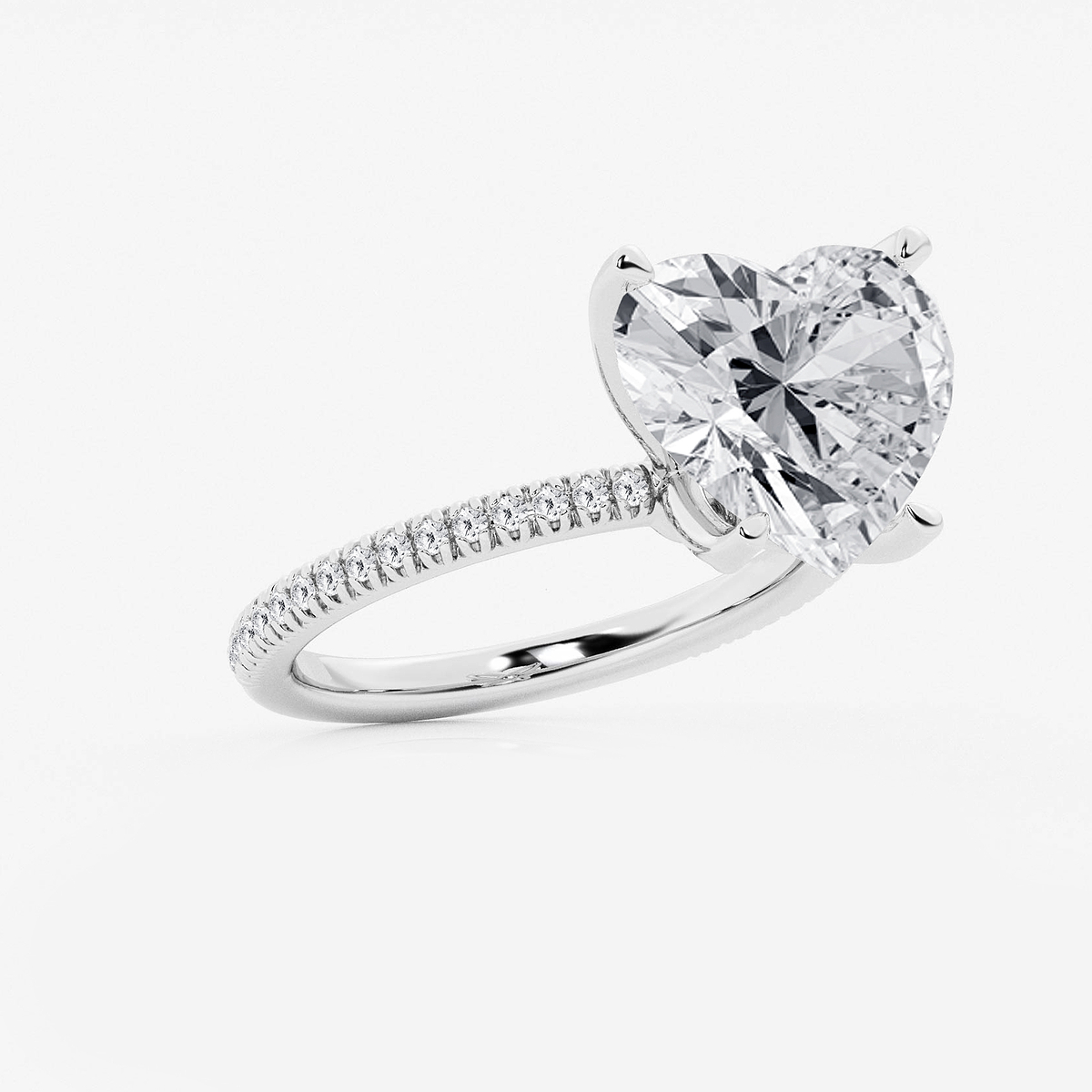 Additional Image 1 for  6 1/5 ctw Heart Lab Grown Diamond Scalloped classic Pave Solitaire Engagement Ring with Side Stones