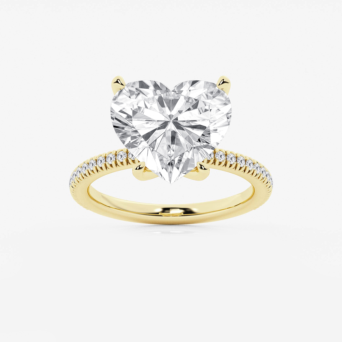 6 1/5 ctw Heart Lab Grown Diamond Scalloped classic Pave Solitaire Engagement Ring with Side Stones