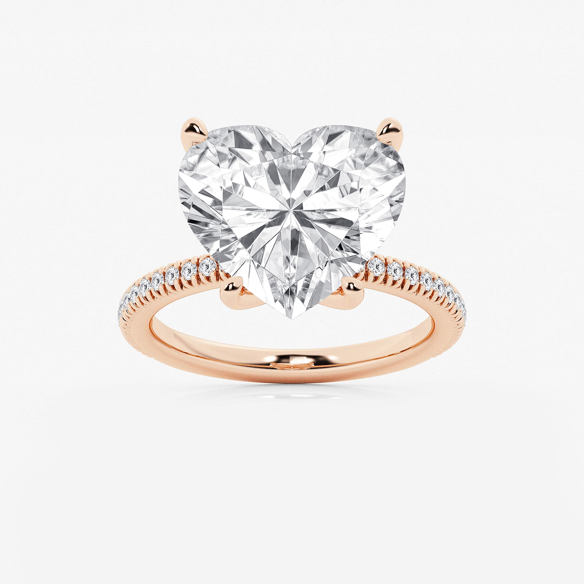 8 1/5 ctw Heart Lab Grown Diamond Scalloped classic Pave Solitaire Engagement Ring with Side Stones