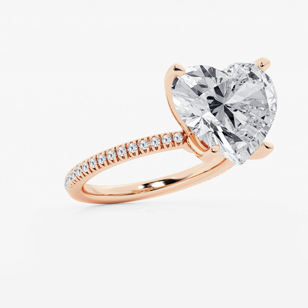 Additional Image 1 for  8 1/5 ctw Heart Lab Grown Diamond Scalloped classic Pave Solitaire Engagement Ring with Side Stones
