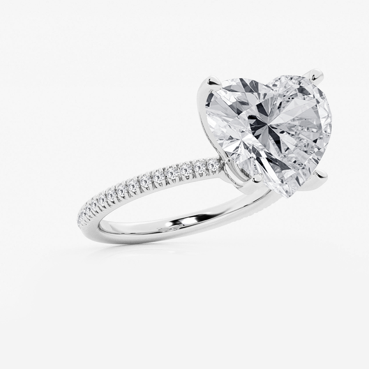 Additional Image 1 for  8 1/5 ctw Heart Lab Grown Diamond Scalloped classic Pave Solitaire Engagement Ring with Side Stones