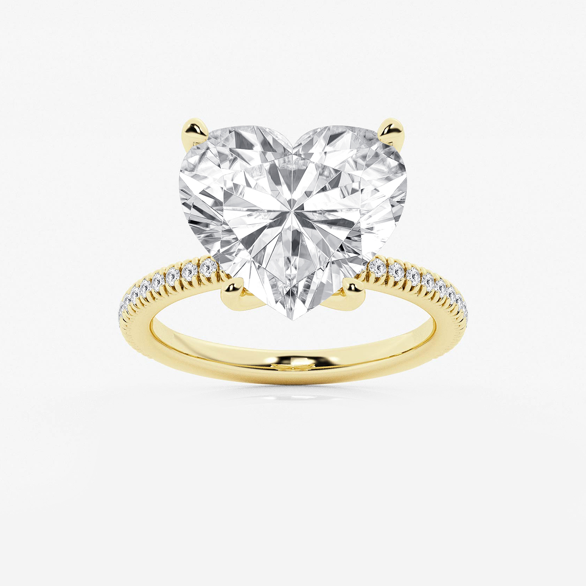 8 1/5 ctw Heart Lab Grown Diamond Scalloped classic Pave Solitaire Engagement Ring with Side Stones