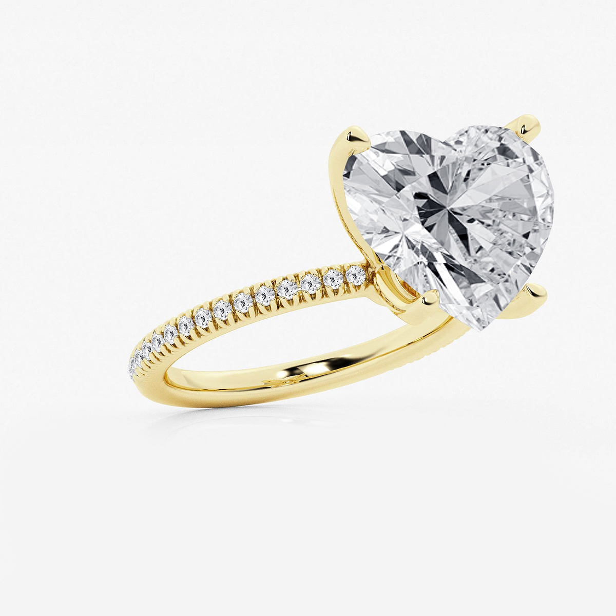 Additional Image 1 for  8 1/5 ctw Heart Lab Grown Diamond Scalloped classic Pave Solitaire Engagement Ring with Side Stones
