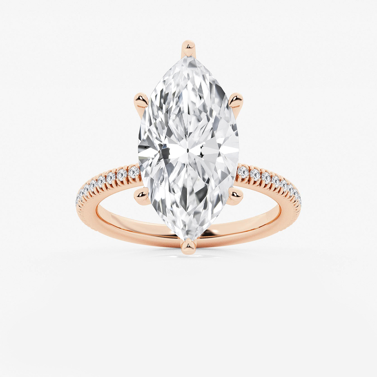 6 1/5 ctw Marquise Lab Grown Diamond Scalloped classic Pave Solitaire Engagement Ring with Side Accents