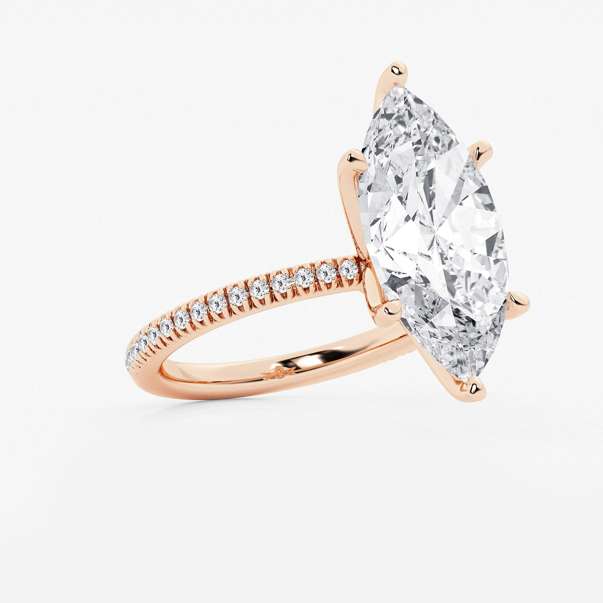 Additional Image 1 for  6 1/5 ctw Marquise Lab Grown Diamond Scalloped classic Pave Solitaire Engagement Ring with Side Accents