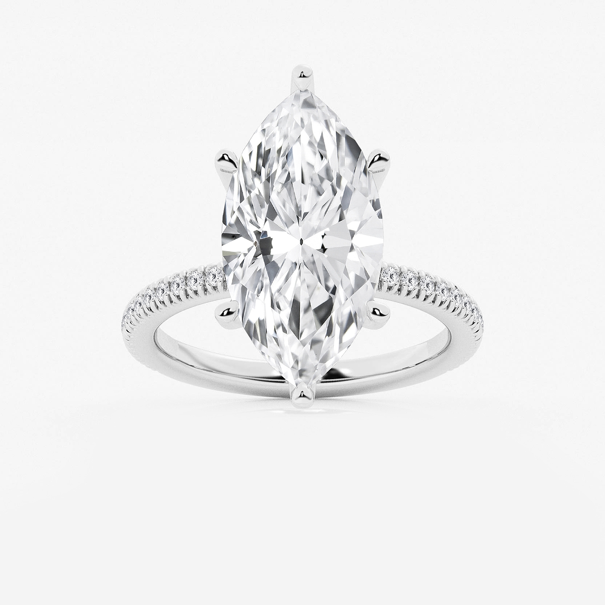 6 1/5 ctw Marquise Lab Grown Diamond Scalloped classic Pave Solitaire Engagement Ring with Side Accents