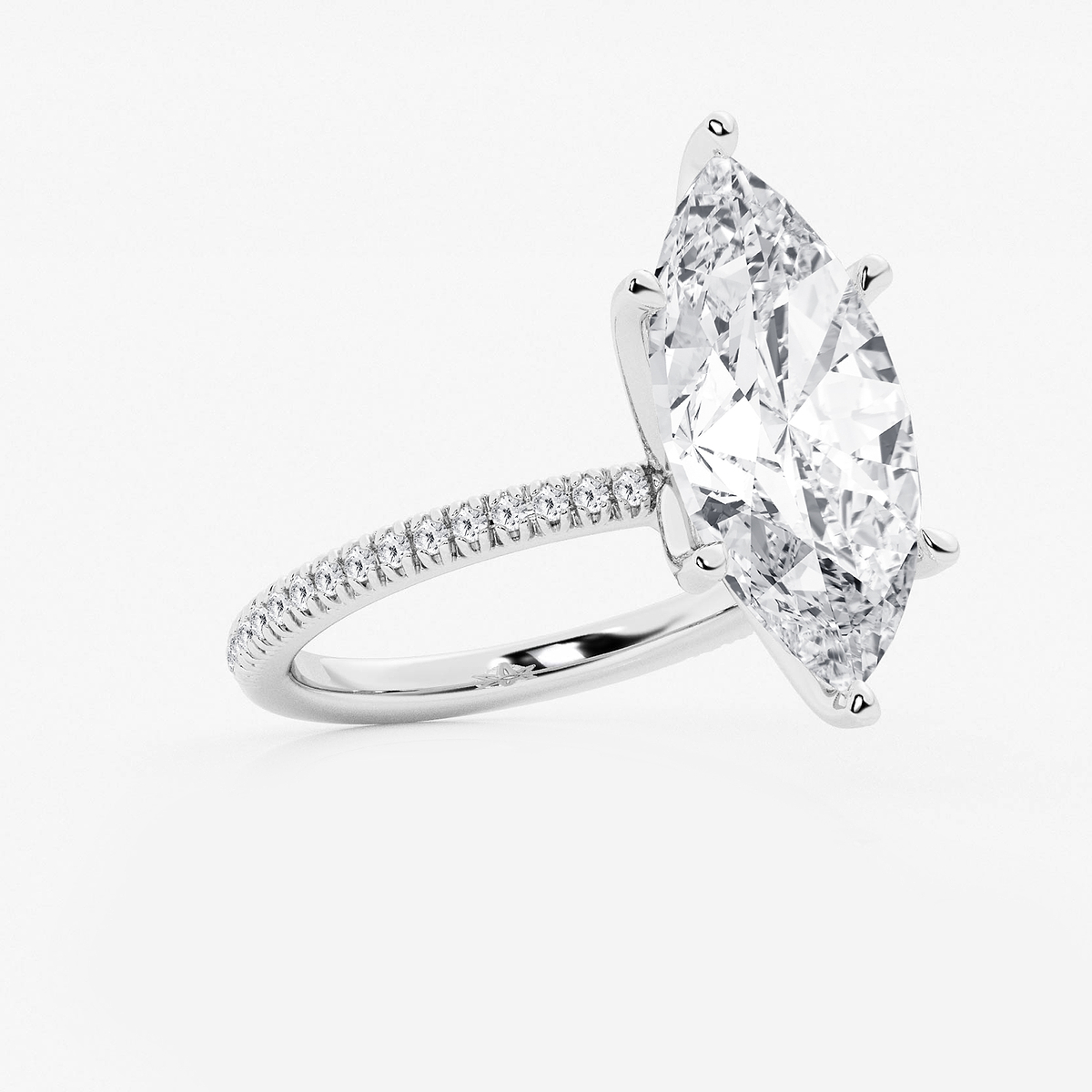 Additional Image 1 for  6 1/5 ctw Marquise Lab Grown Diamond Scalloped classic Pave Solitaire Engagement Ring with Side Accents