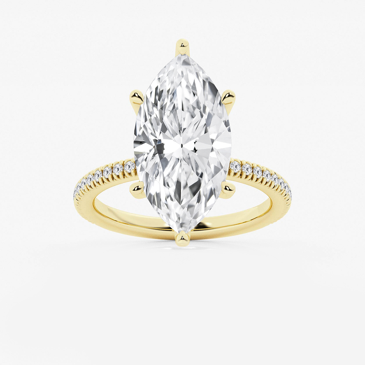 6 1/5 ctw Marquise Lab Grown Diamond Scalloped classic Pave Solitaire Engagement Ring with Side Accents