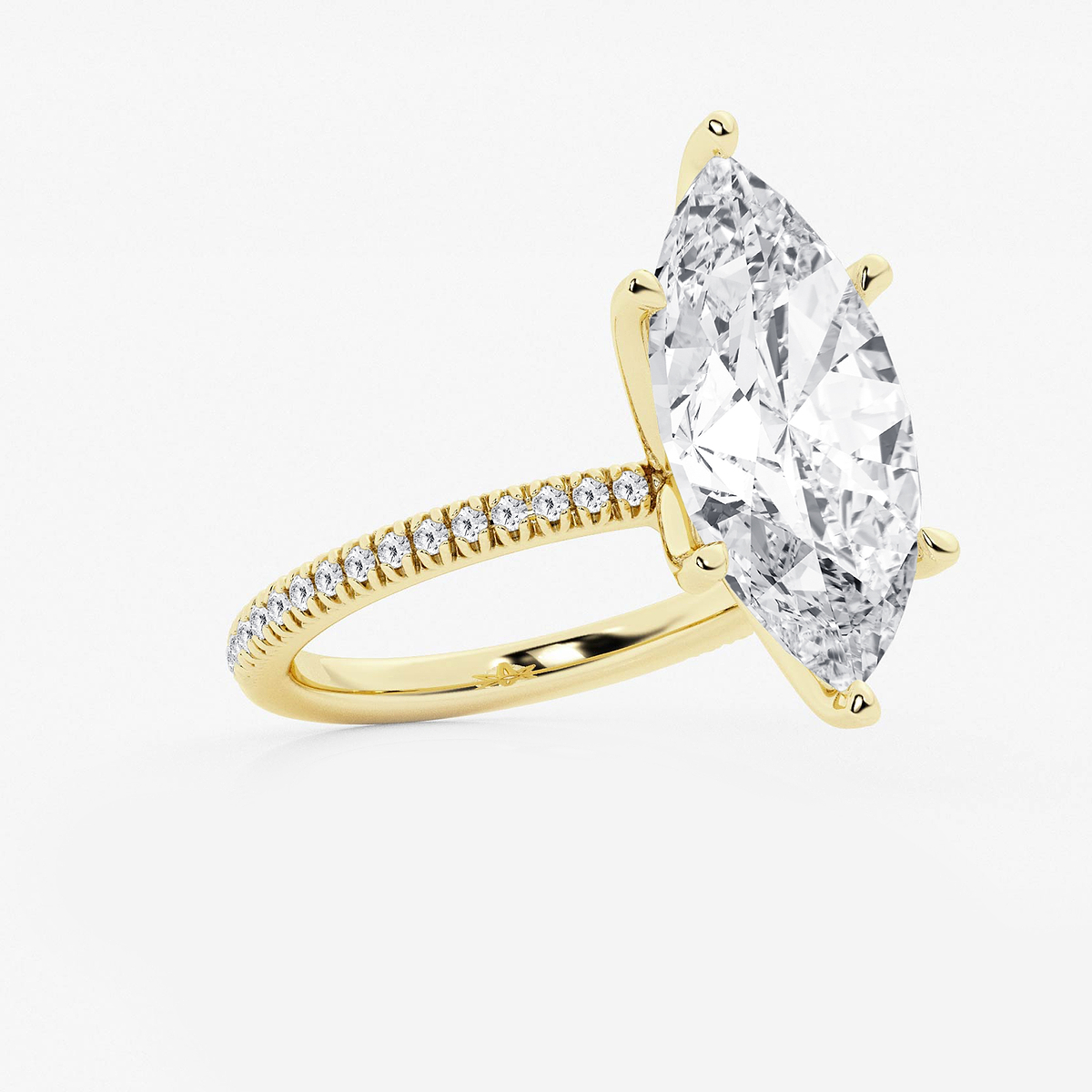 Additional Image 1 for  6 1/5 ctw Marquise Lab Grown Diamond Scalloped classic Pave Solitaire Engagement Ring with Side Accents