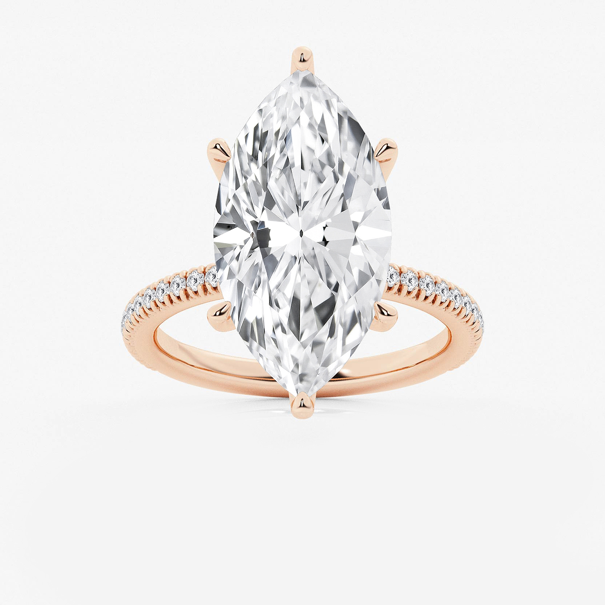 8 1/5 ctw Marquise Lab Grown Diamond Scalloped classic Pave Solitaire Engagement Ring with Side Accents