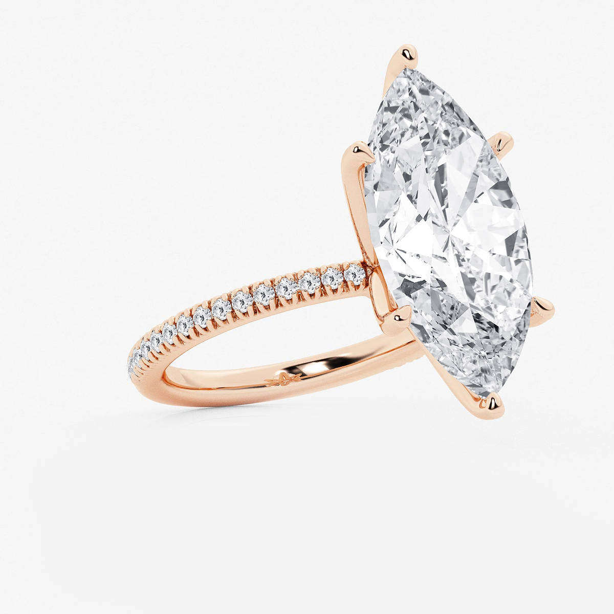 Additional Image 1 for  8 1/5 ctw Marquise Lab Grown Diamond Scalloped classic Pave Solitaire Engagement Ring with Side Accents