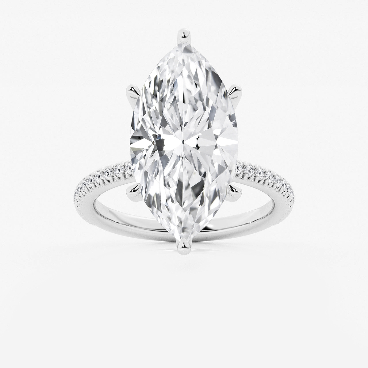 8 1/5 ctw Marquise Lab Grown Diamond Scalloped classic Pave Solitaire Engagement Ring with Side Accents
