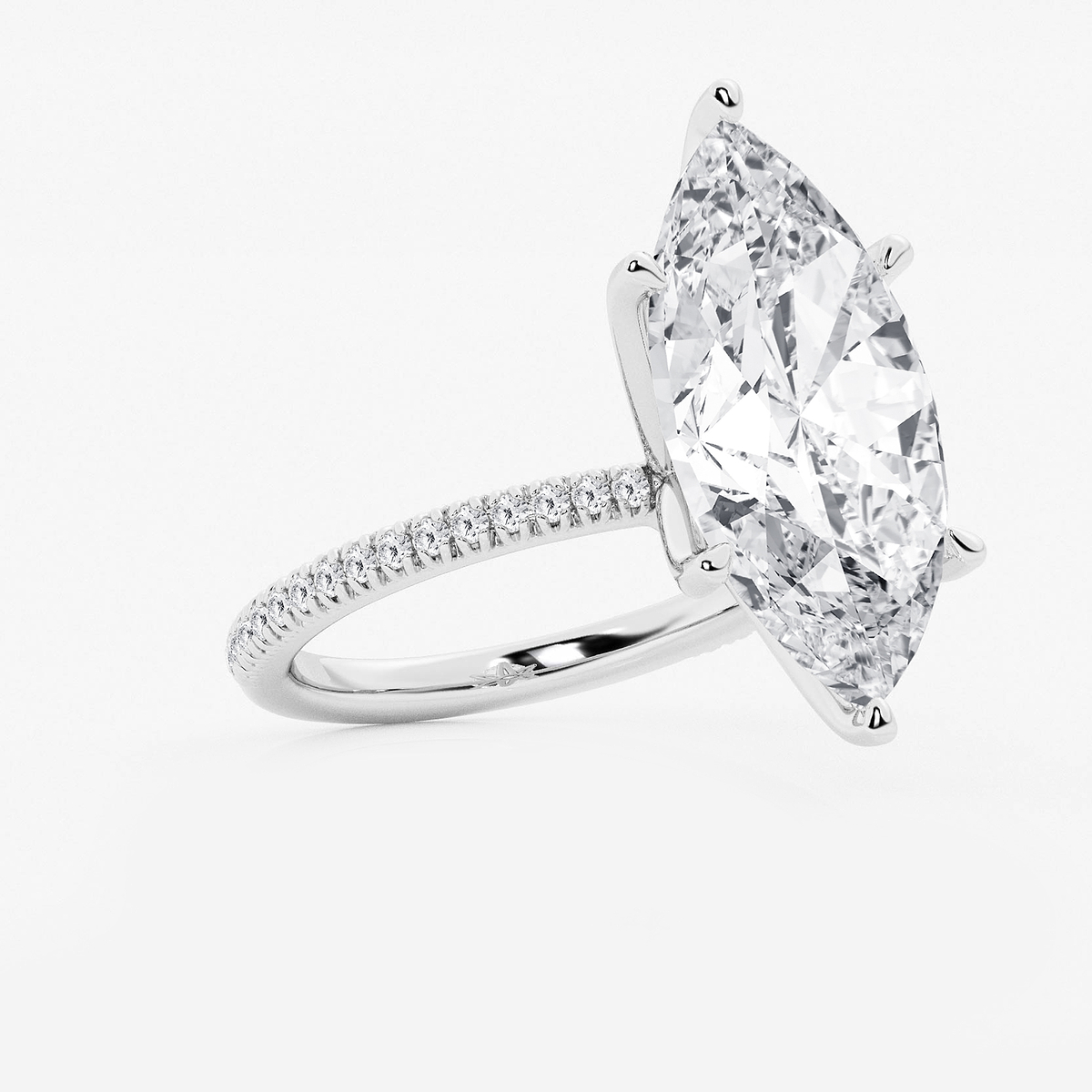 Additional Image 1 for  8 1/5 ctw Marquise Lab Grown Diamond Scalloped classic Pave Solitaire Engagement Ring with Side Accents